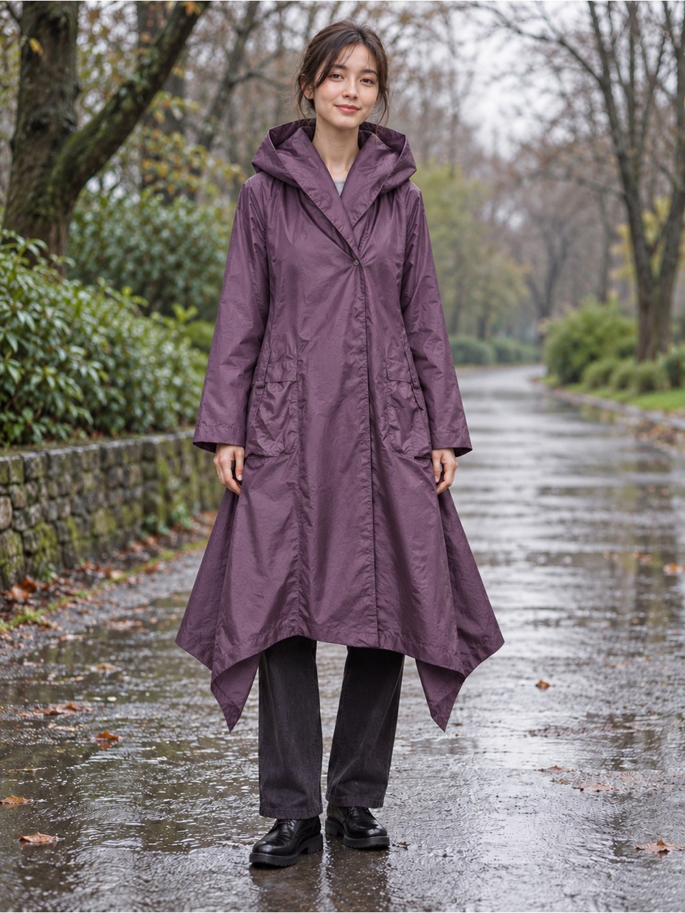 Jacques Ruc Hooded Lightweight Purple Trench Coat Size S
